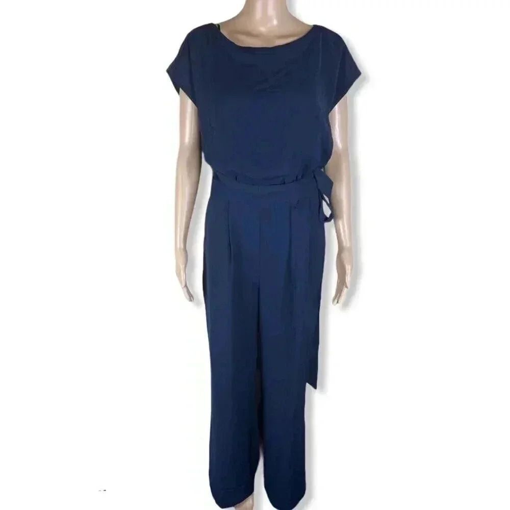 Eliza J Belted boatneck Wide legs jumpsuit- size 10